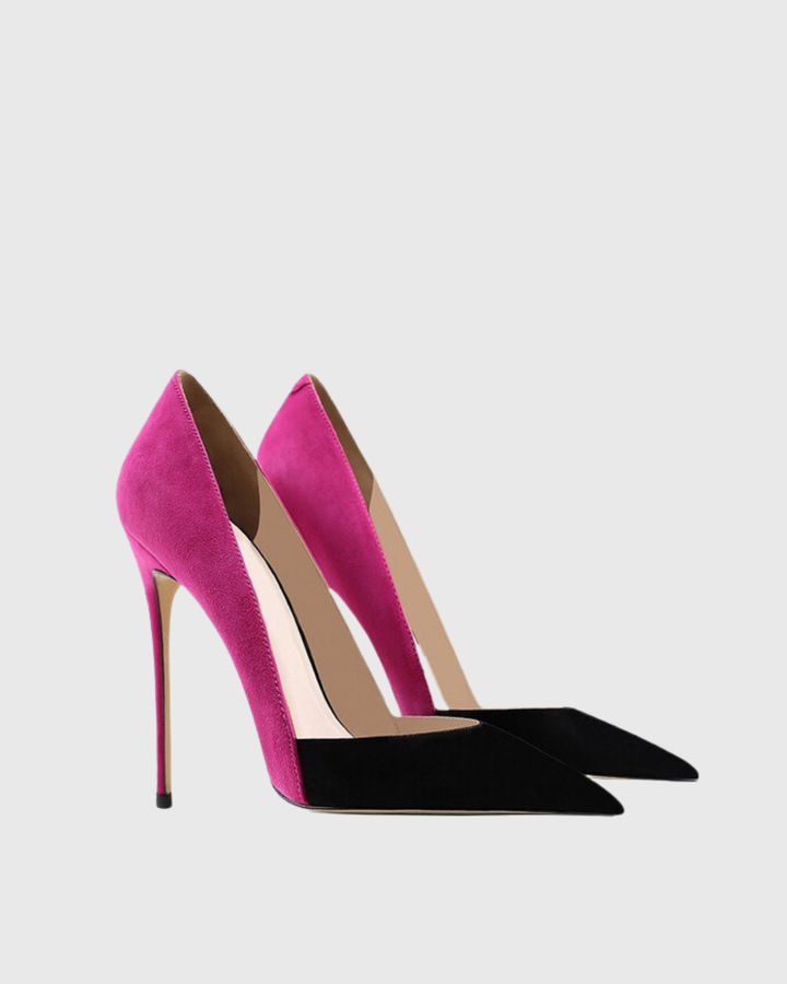 Itala Splicing Velvet Pumps In Black &amp; Pink