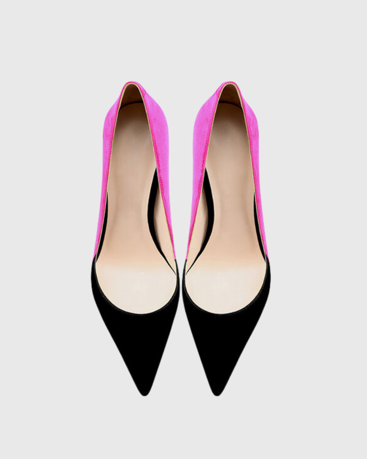 Itala Splicing Velvet Pumps In Black &amp; Pink