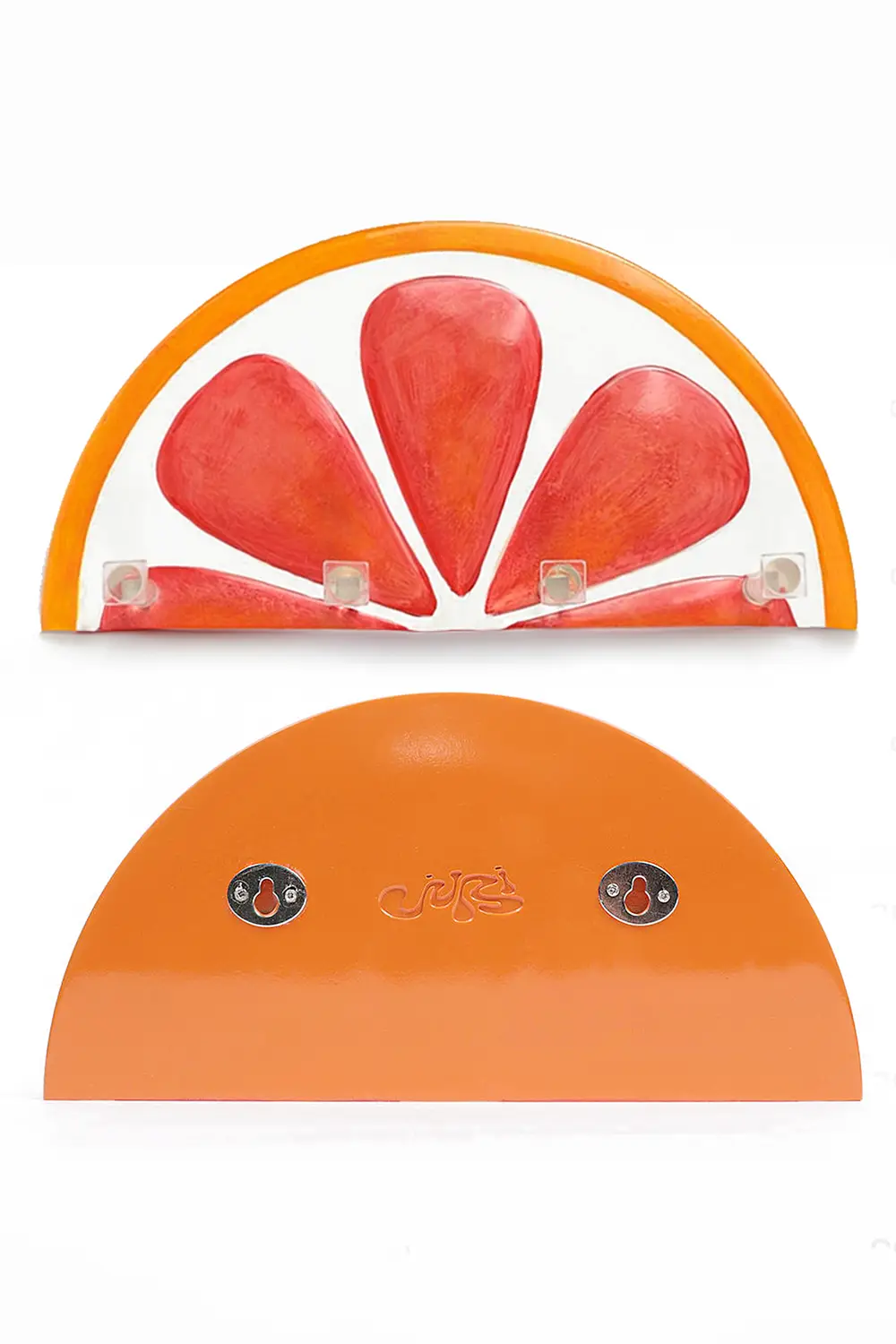 Front and back view of the blood orange resin key holder