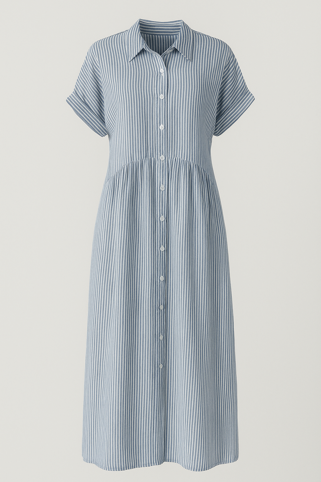 Blue striped shirt midi dress with pockets