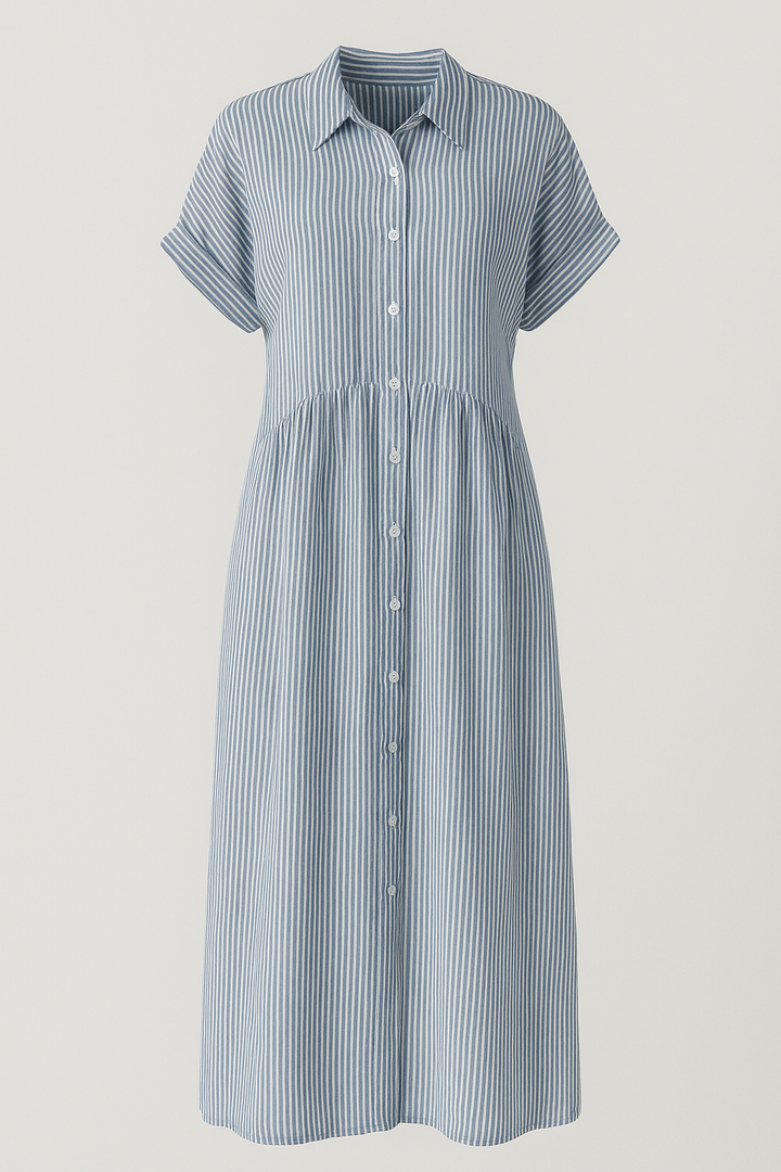 Blue striped shirt midi dress with pockets