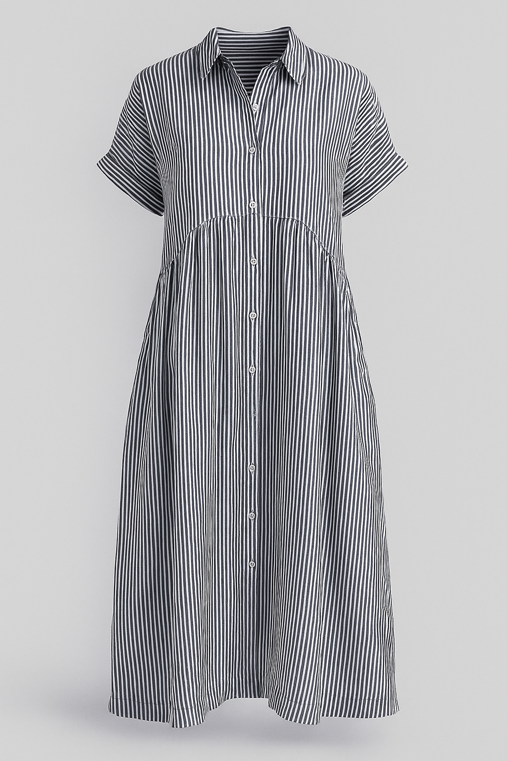 Gray striped shirt midi dress with pockets
