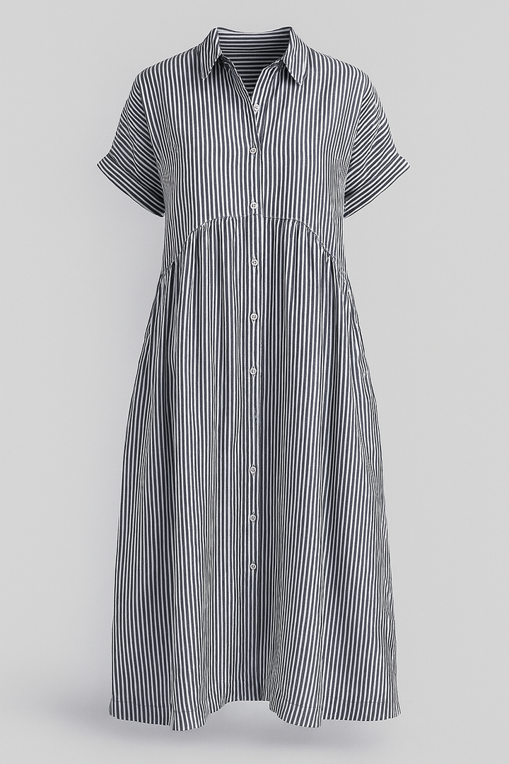 Gray striped shirt midi dress with pockets