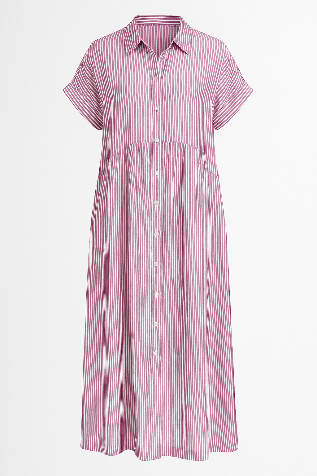Pink striped shirt midi dress with pockets