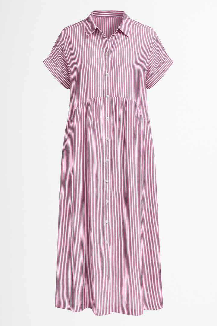 Pink striped shirt midi dress with pockets