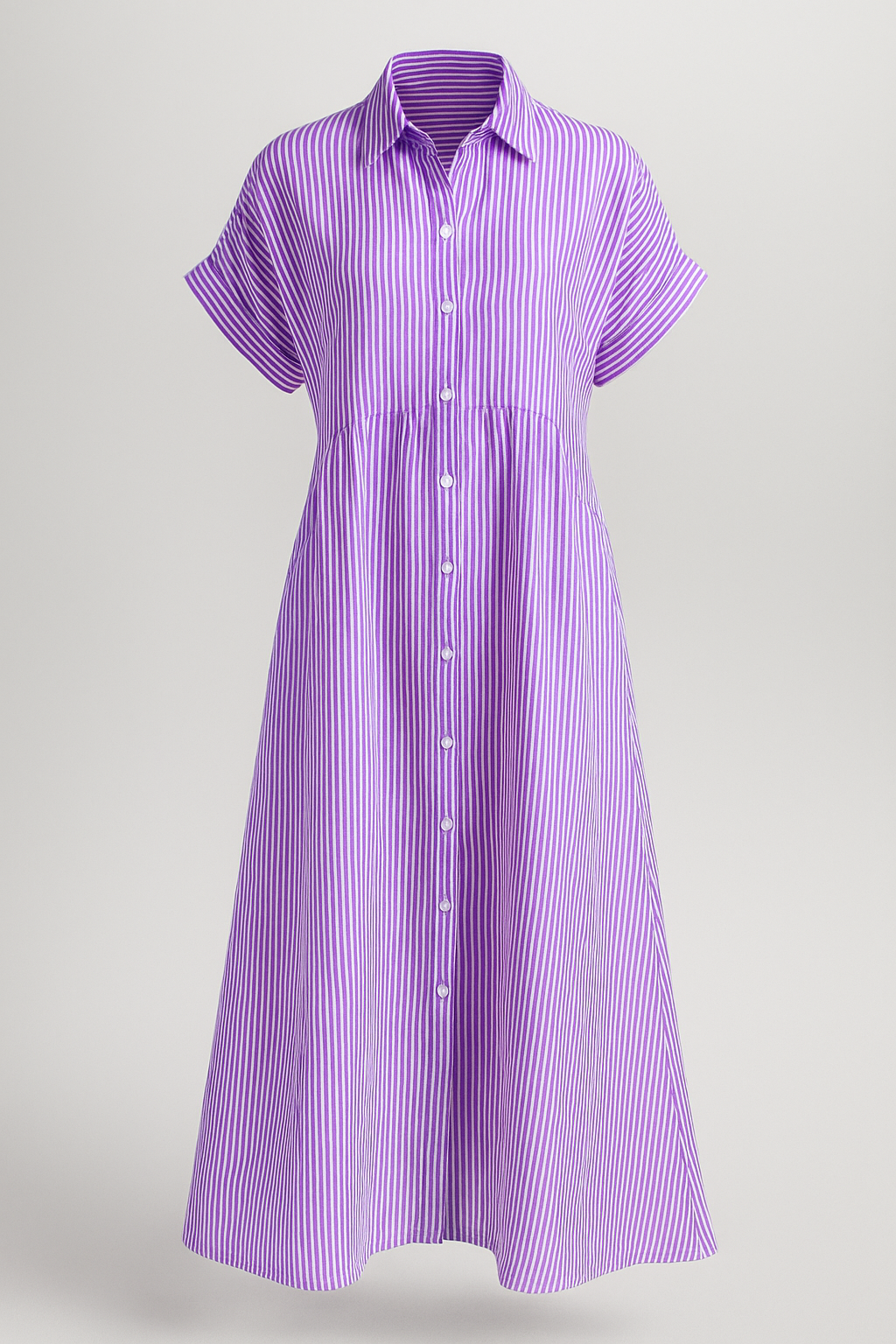 Purple striped shirt midi dress with pockets