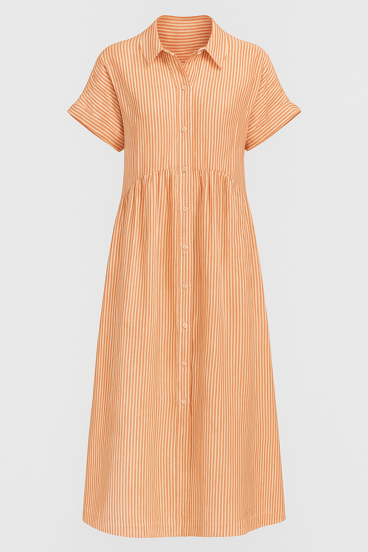 Orange striped shirt midi dress with pockets