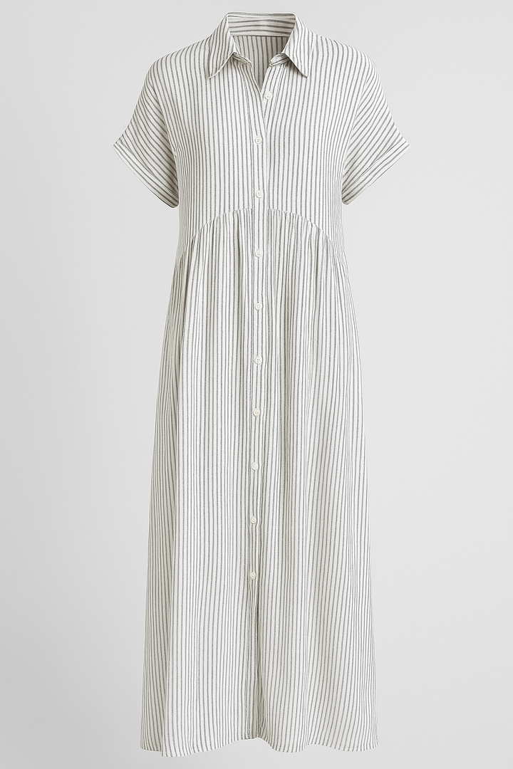 White striped shirt midi dress with pockets