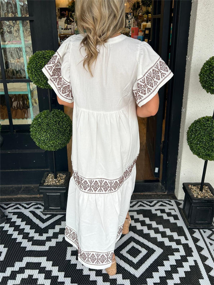 Rachel | Boho V Neck Midi Dress