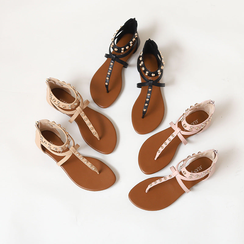 Liana Vintage Roman Sandals for Women | Casual Summer Beach Flats
