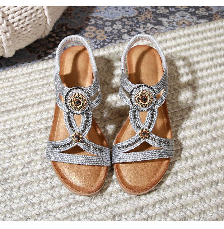Esmeralda Rhinestone Wedge Sandals for Women | Bohemian Platform