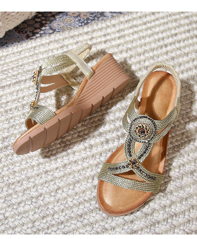 Esmeralda Rhinestone Wedge Sandals for Women | Bohemian Platform