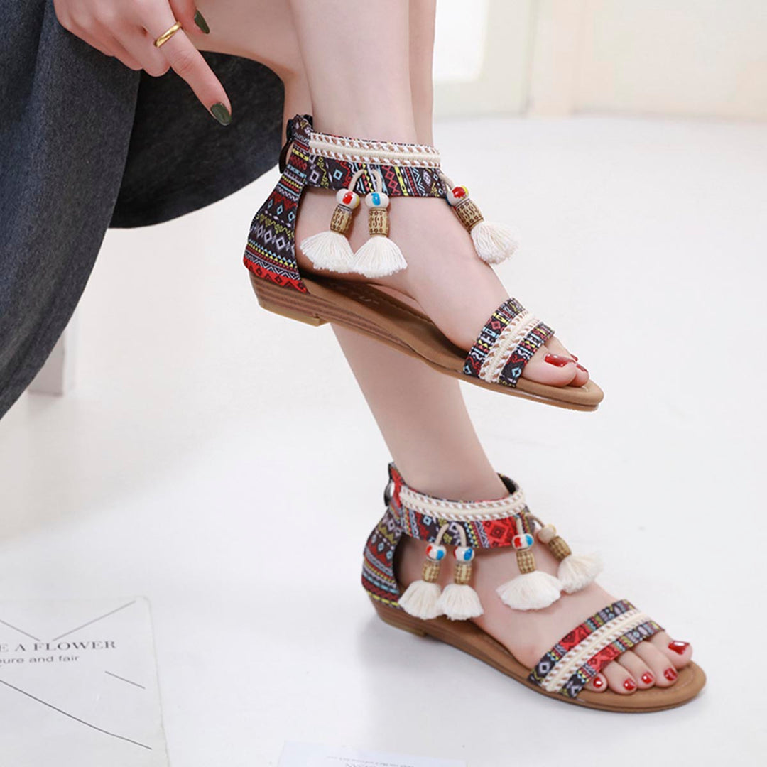 Rosalind Rhinestone Boho Sandals for Women | Comfort Summer Flats