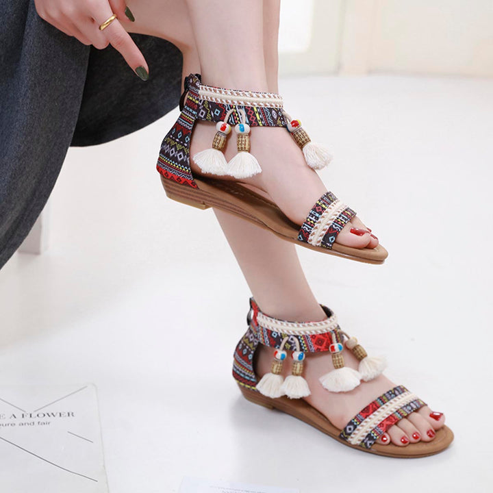 Rosalind Rhinestone Boho Sandals for Women | Comfort Summer Flats
