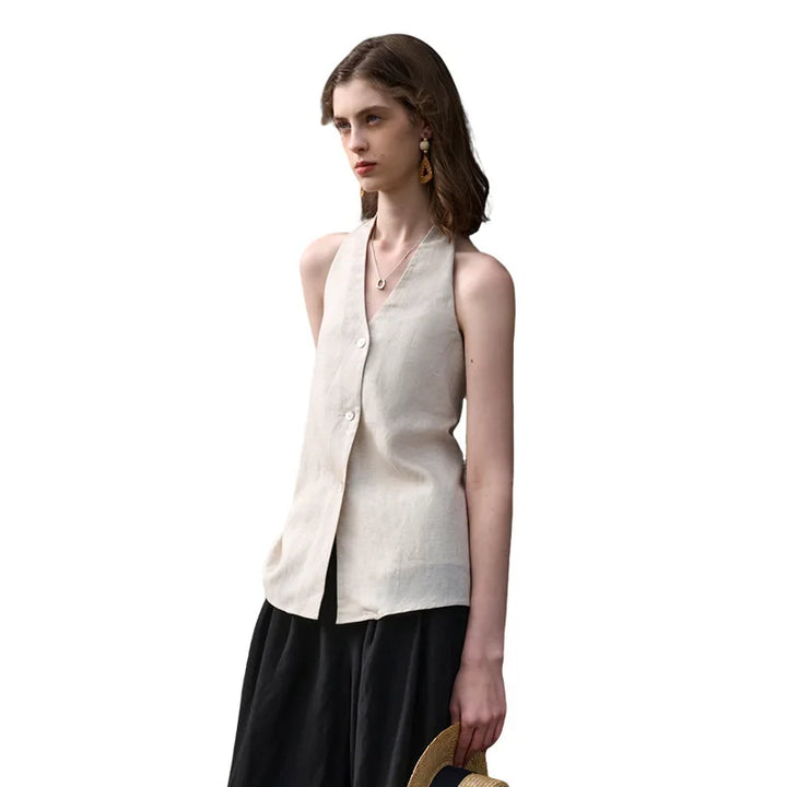 Halter Linen Waistcoat Top | Summer Style