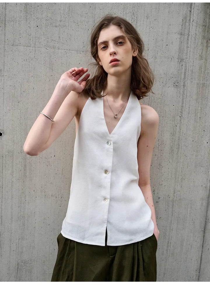 Halter Linen Waistcoat Top | Summer Style