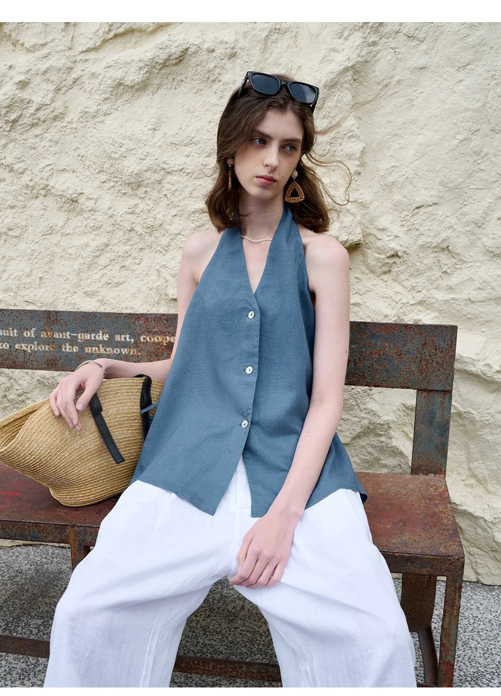 Halter Linen Waistcoat Top | Summer Style