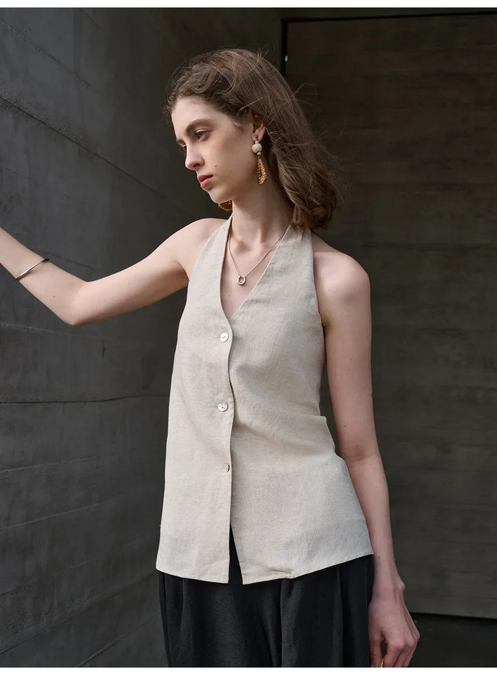 Halter Linen Waistcoat Top | Summer Style