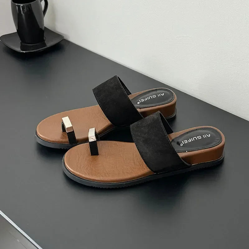 Suede Toe Ring Slide Sandals | Summer Outfit