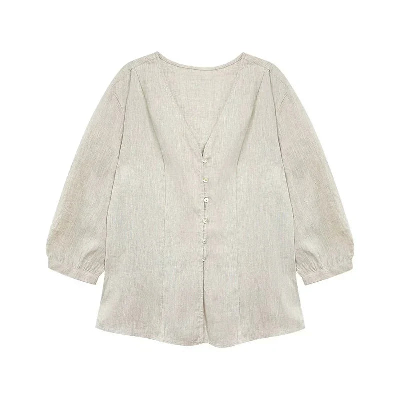 Fitted V-Neck Linen Blouse | Summer Workwear