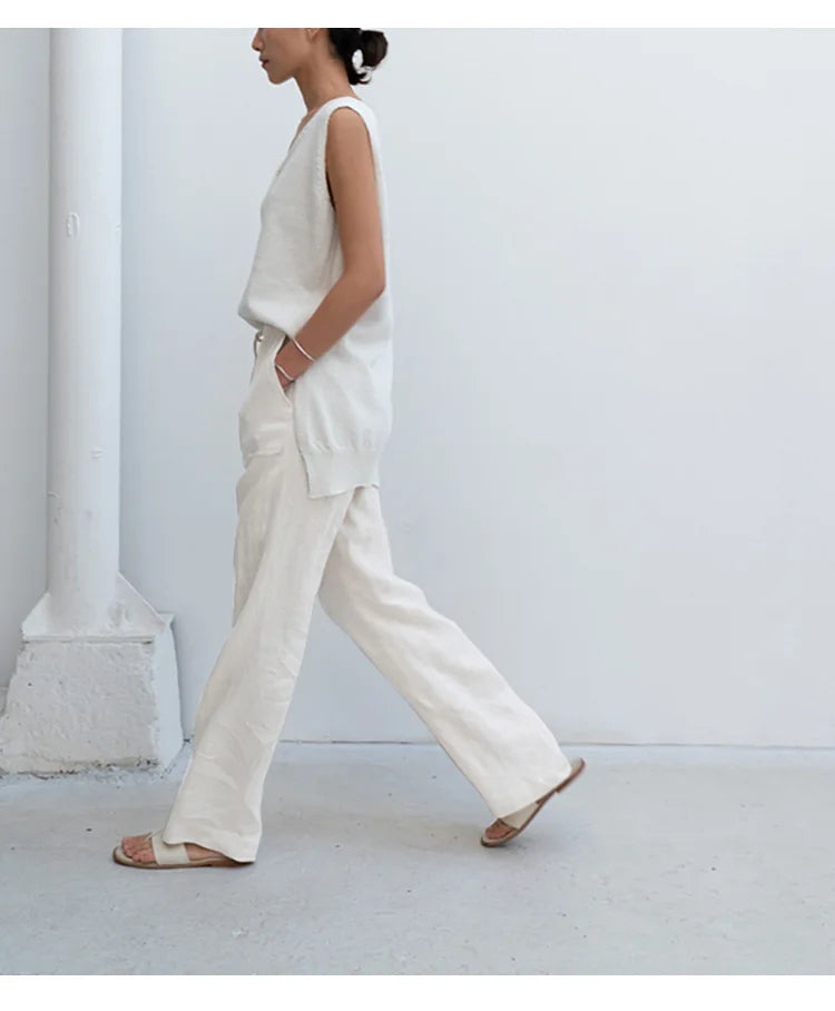 Drawstring Straight Leg Linen Pants for Women - View 14