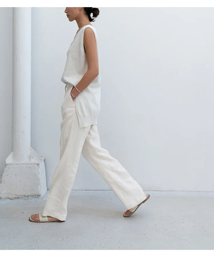 Drawstring Straight Leg Linen Pants for Women - View 14