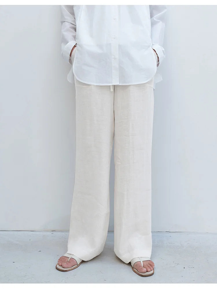 Drawstring Straight Leg Linen Pants for Women - View 15