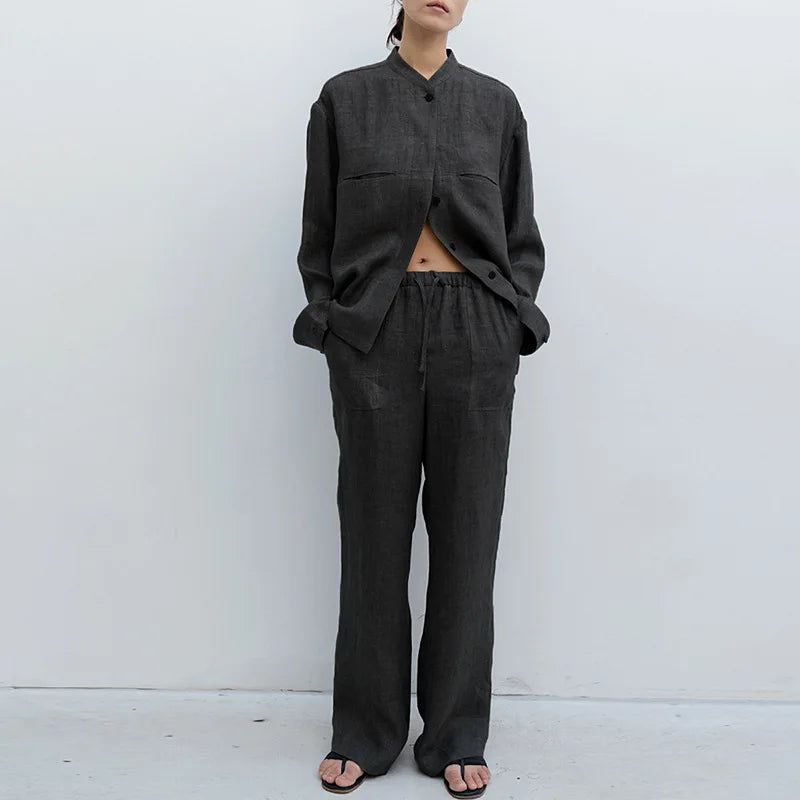 Drawstring Straight Leg Linen Pants for Women - View 9