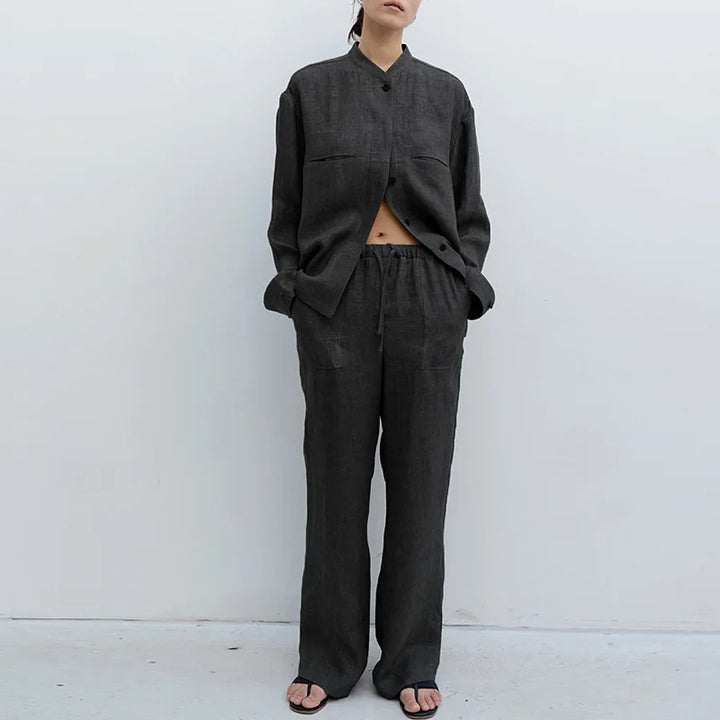Drawstring Straight Leg Linen Pants for Women - View 9