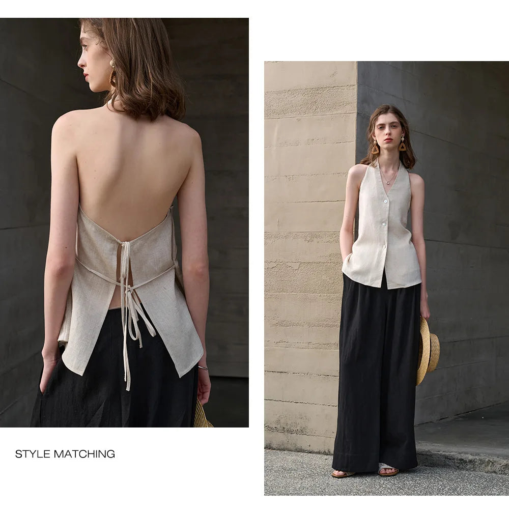 Halter Linen Waistcoat Top | Summer Style