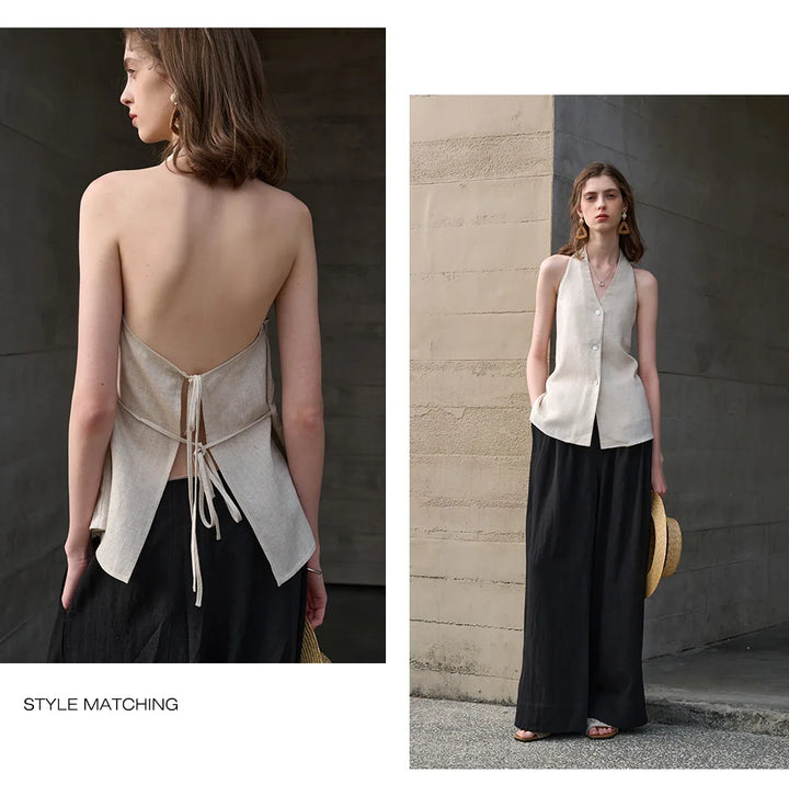 Halter Linen Waistcoat Top | Summer Style