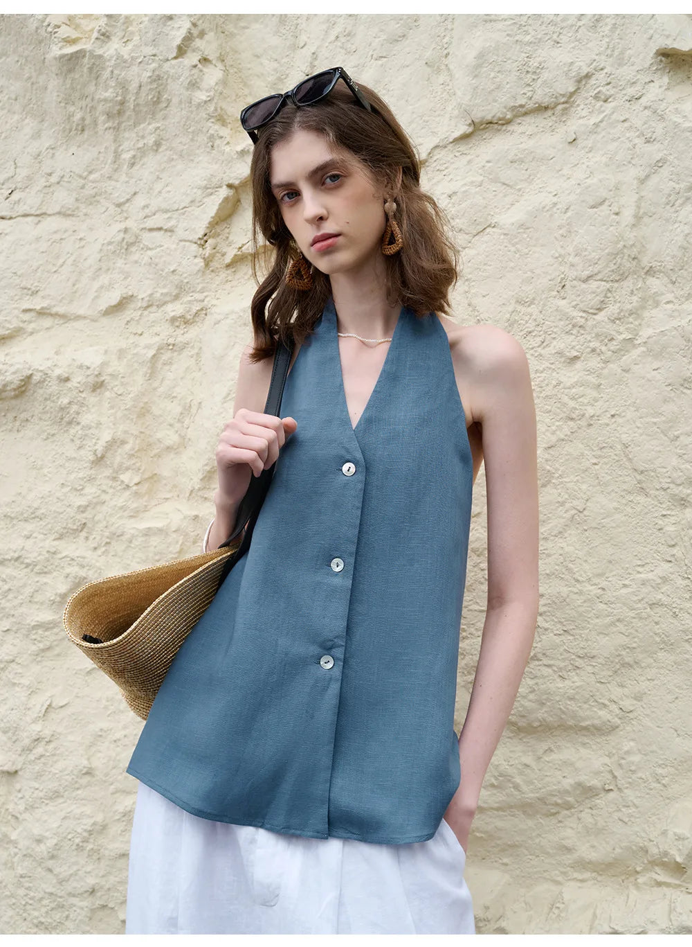 Halter Linen Waistcoat Top | Summer Style