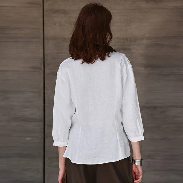 Fitted V-Neck Linen Blouse | Summer Workwear