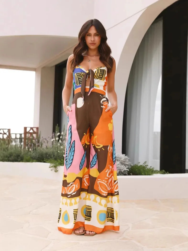 Abstract Print Wide Leg Jumpsuit | Cocktail