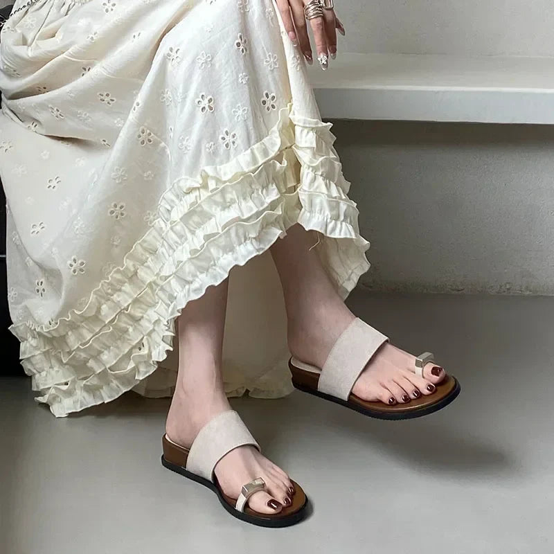 Suede Toe Ring Slide Sandals | Summer Outfit