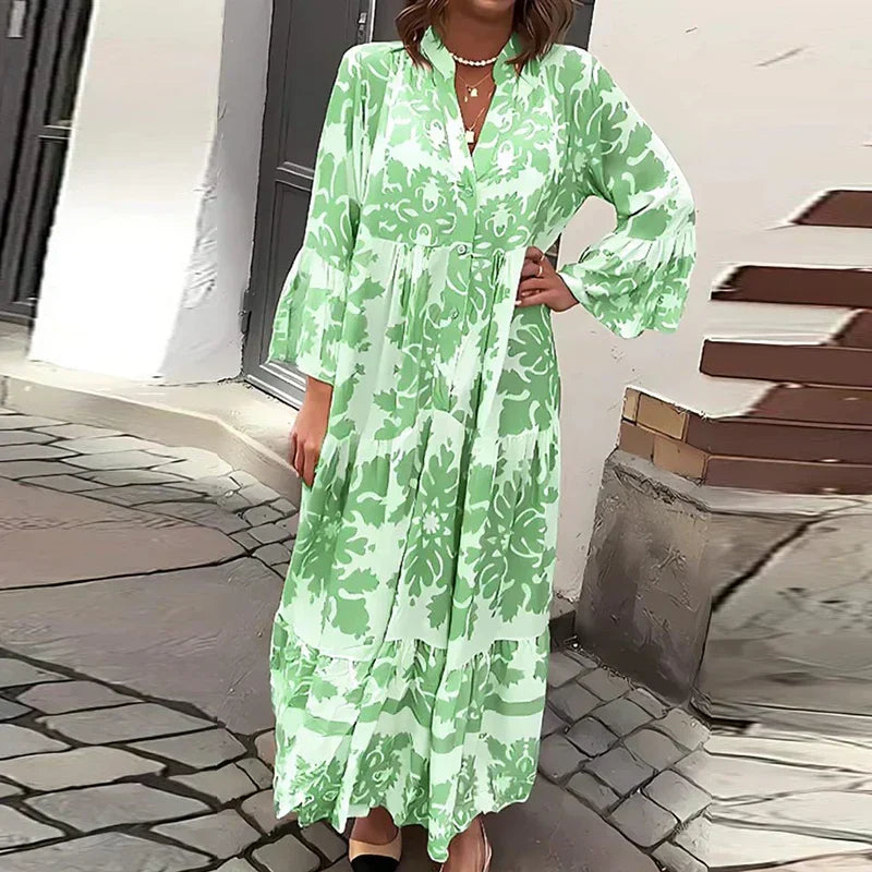 Faith | Boho Printed Long Sleeve Midi Dress
