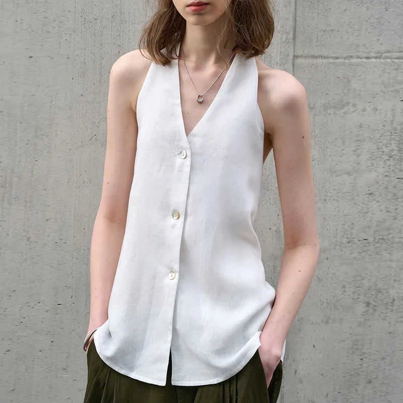 Halter Linen Waistcoat Top | Summer Style