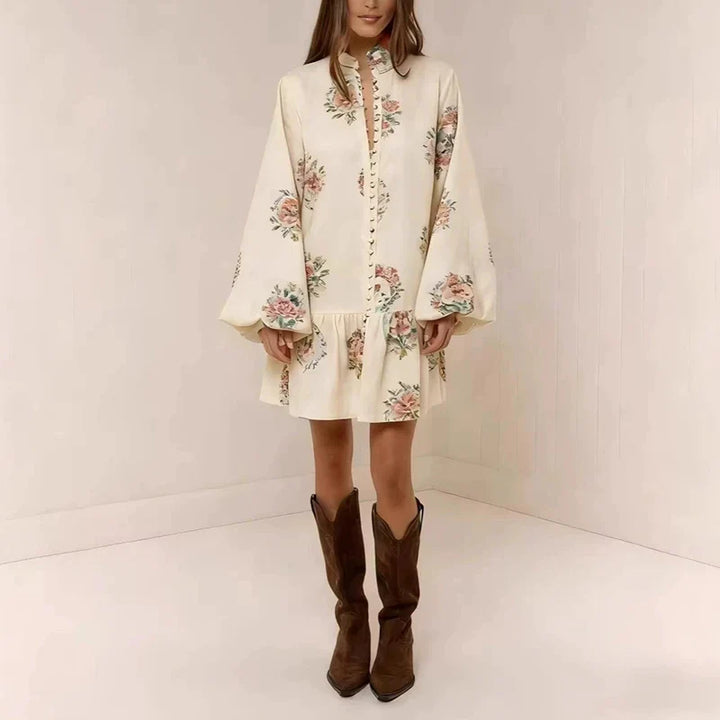 Floral print button-down mini dress for summer vacation and garden outfit