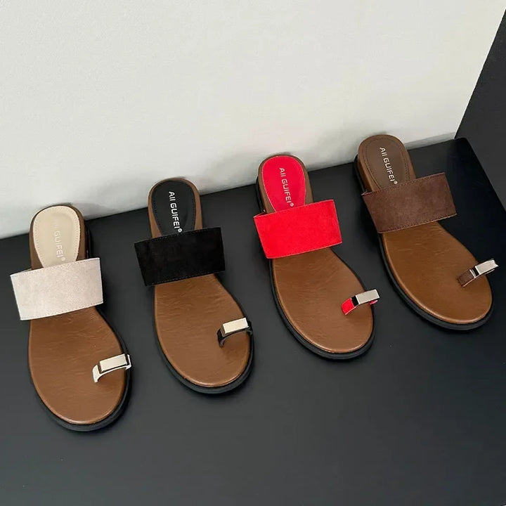 Suede Toe Ring Slide Sandals | Summer Outfit