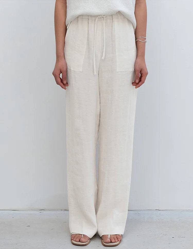Drawstring Straight Leg Linen Pants for Women - View 13