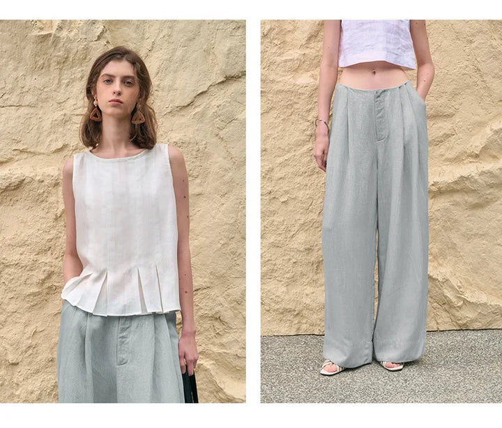 Pleated Wide Leg Linen Pants | Summer Capsule