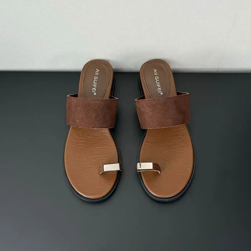 Suede Toe Ring Slide Sandals | Summer Outfit