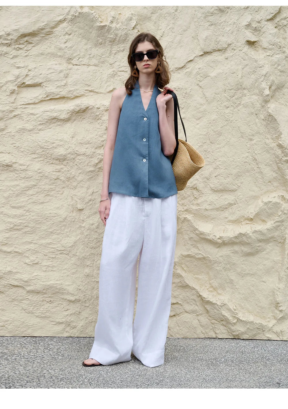 Halter Linen Waistcoat Top | Summer Style