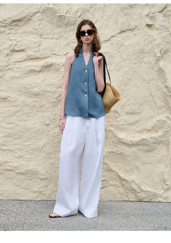 Halter Linen Waistcoat Top | Summer Style