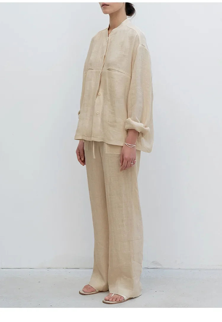 Drawstring Straight Leg Linen Pants for Women - View 16