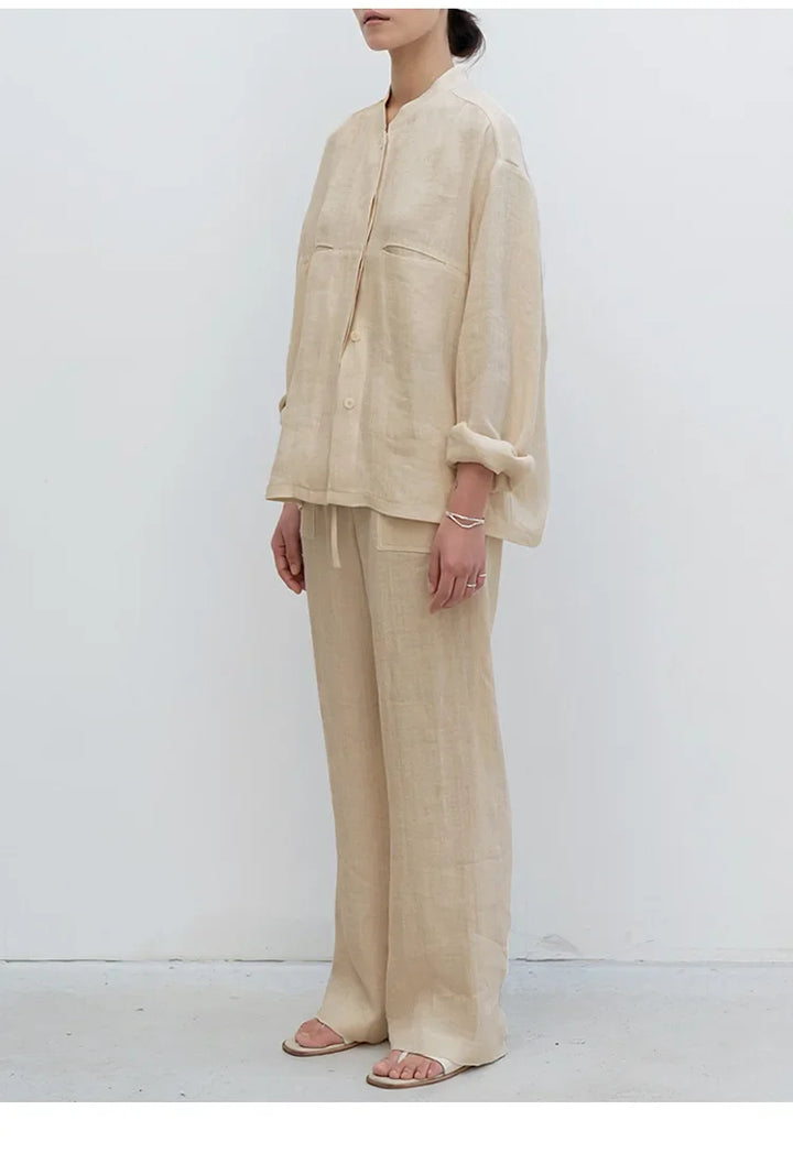 Drawstring Straight Leg Linen Pants for Women - View 16