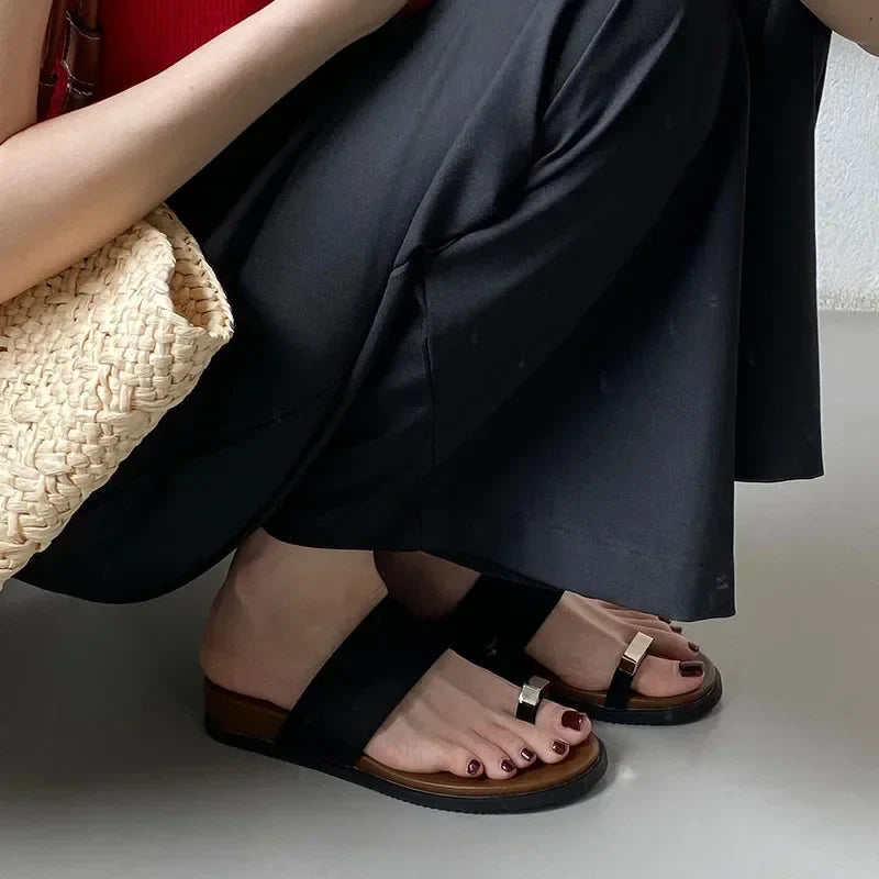 Suede Toe Ring Slide Sandals | Summer Outfit