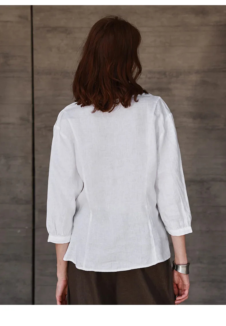 Fitted V-Neck Linen Blouse | Summer Workwear