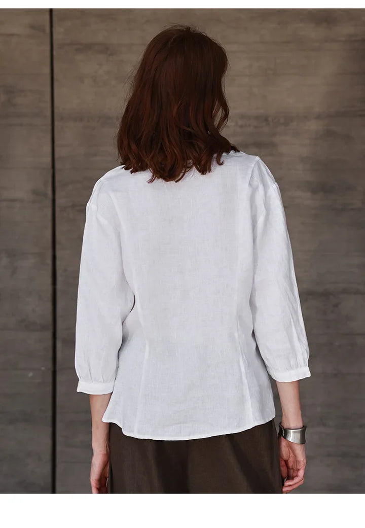 Fitted V-Neck Linen Blouse | Summer Workwear