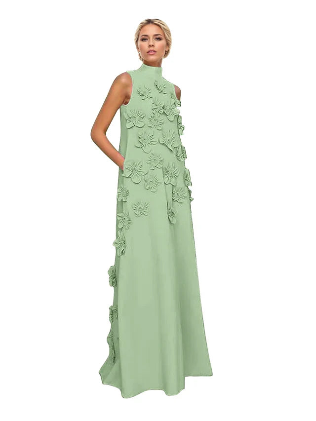 Genevieve 3D floral A-line evening gown in sage green